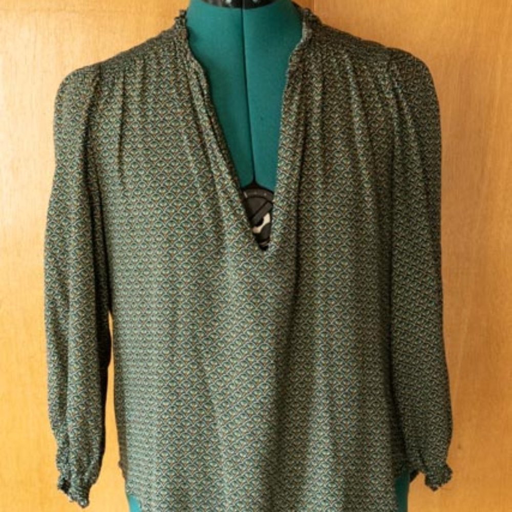 H&M Green Art Deco Patterned 3/4 Sleeves Blouse womens 12